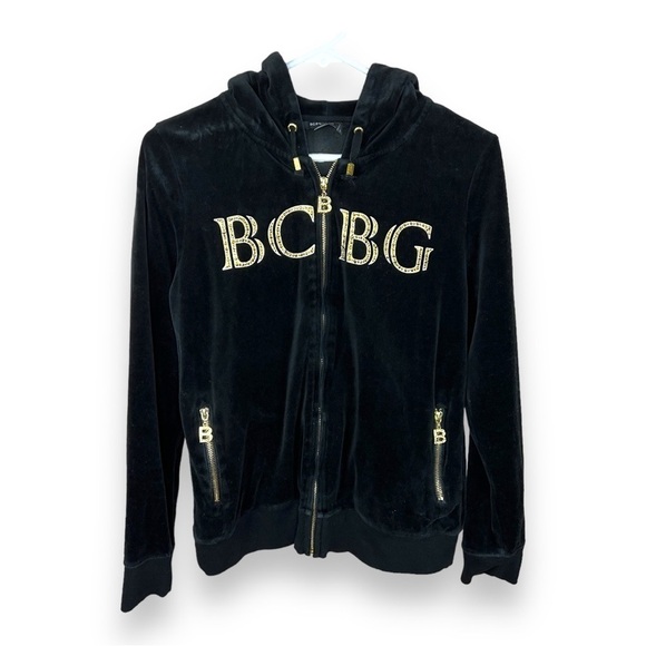 Large Y2k BCBG Maxazria Black Velour Gold Print Hardware Vintage - Picture 1 of 10